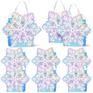 Kolldenn 12 Pcs Holographic Snowflake Gift Party Bags Princess Party Favors Snowflake Candy Treat Goodie Bags with Handle for Wedding Holiday Birthday Supplies