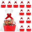 Colarr Pack of 12 Baskets for Gifts Empty Bulk Kraft Empty Gift Basket Kit with Handle Wrap Bag Bow DIY Tray to Fill for Thanksgiving Wedding Bridal Shower Christmas Party, 9.8" x 6.5" x 4.3" (Red)