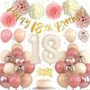 18th Birthday Decorations for Girl Retro Blush Pink Birthday Balloons Happy 18th Banner Cake Topper Pom Poms Dusty Rose Gold Number 18 Balloon for Her 18 Year Old Bday Party Decoration Supplies
