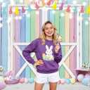 XCKALI Spring Easter Backdrop Colorful Wood Pastel Easter Eggs Flowers Photography Background Party Decoration (8x6ft)