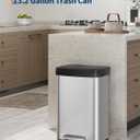 Garvee 13 gal / 50 L Stainless Steel Trash Can with Lid, Large Garbage Can for Kitchen, Rustproof Step-on Kitchen Metal Trash Bin with Liner Rim, Rear Handle, Soft Close Plastic Lid, Silver