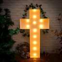 Maxcheck 4FT Easter Cross Decor, Light Up Jesus Cross Sign Decor Standing DIY Large Marquee with Bulb Light String Foam for Easter Christian Religious Yard Garden Lawn Party