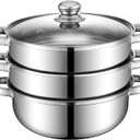 Steamer Pot for Cooking 11 inch Steamer Pot, 3-tier Multipurpose 18/8 Stainless Steel Steam Pot Cookware with Lid for Vegetable, Dumpling, Stock, Sauce, Food