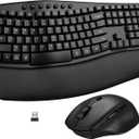 Ergonomic Wireless Keyboard Mouse Combo, EDJO Bluetooth/2.4G Dual-Mode Connection, Soft Foam Wrist Rest, Silent Typing, Waves Key Design and 3-Level DPI Adjustable Wireless Mouse for Windows, Mac OS