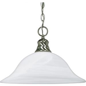 NUVO 60/390 One Light Pendant, Brushed Nickel/Alabaster Glass, 16 in.