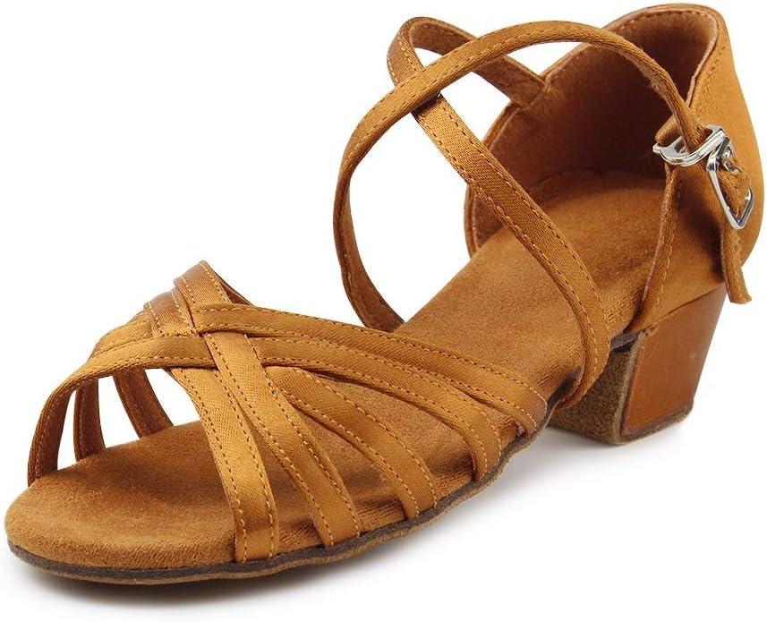 MSMAX Girls Latin Dance Shoe Low Heel Salsa Dancing Sandals for Women (12 Little Kid)