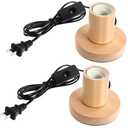 Tuanse 2 Pcs Polished Metal Desktop Lamp Base E26 E27 Screw Light Bulb Holder Sockets Night Light Base Lamp Replacement for Holding Bulb 6 Feet Cord on Off Switch Plug(Wood Color)