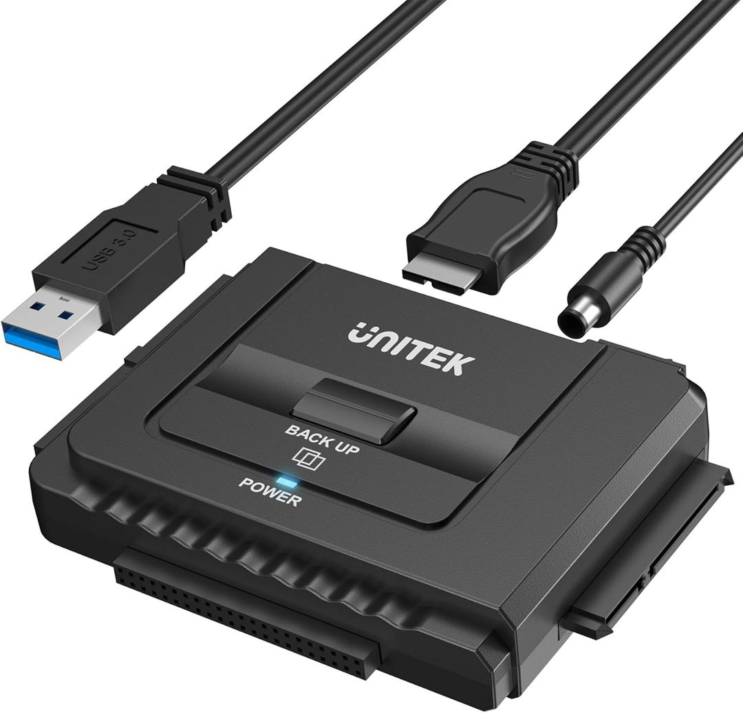 Unitek USB 3.0 to IDE and SATA Converter External Hard Drive Adapter Kit for Universal 2.5/3.5 HDD/SSD Hard Drive Disk, One Touch Backup Function, Included 12V/2A Power Adapter