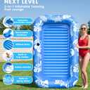 Inflatable Tanning Pool Lounger Float with Sprinkler & Canopy UPF50+, 77" x 48" Extra Large Tanning Pool Float for Adults, Sunbathing Water Lounge Bed with Pillow & Cup Holder for Backyard & Pool