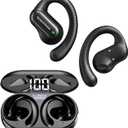 SUDOTACK Ultrafit Wireless Open Ear Headphones, Up to 30 Hours Playtime Air Conduction Sport Earbuds, 5.3 Bluetooth Wireless Earphones with LED Display, Sweat-Proof for Workouts and Running (Black)