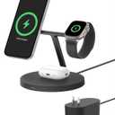 Belkin MagSafe-Compatible Charger, 3-in-1 Wireless Charging Station, Qi2-Certified 15W Wireless Charger for Apple iPhone 16 Series, Apple Watch, AirPods w/Non-Slip Base, 40W Charger Included - Black