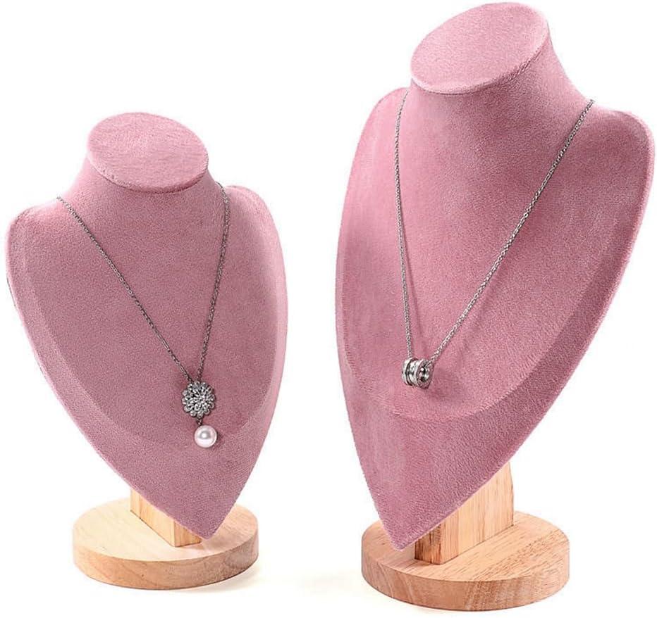 2 Pack of Solid wood props portrait model chain and long necklace display props, jewelry retail store counter model necklace pendant jewelry stand rack for vender selling (pink, 2 Pack (M+L))