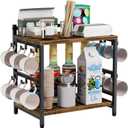 Aquzee Large Coffee Bar Counter Top Shelf with Cup Holder, Cofe Tea Station Organizer Shelves Stand for Countertop with 12 Hooks for Mug, 2 Tier Kitchen Bar Decorations for Home 11"D x 15.8"W x 16.1"H