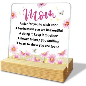 2 x Mom Gifts from Daughter Son, Mothers Day Gifts for Mom, Mom Birthday Christmas Grateful Valentines Gifts, Mom Acrylic Decor Plaque Sign, Best Mom Ever Gifts, A Star for You to Wish Upon
