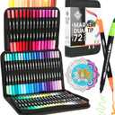 ZENO 72 Dual Tip Markers Set with Case  No-Bleed Coloring Markers for Adults - Art Pens for Color Books, Fine & Brush Tip - Watercolor Pens for Artists, Coloring, and Journaling