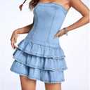 Fronage Women's Sexy Jeans Denim Strapless Dresses Bodycon Corset Tube Mini Dress (M)
