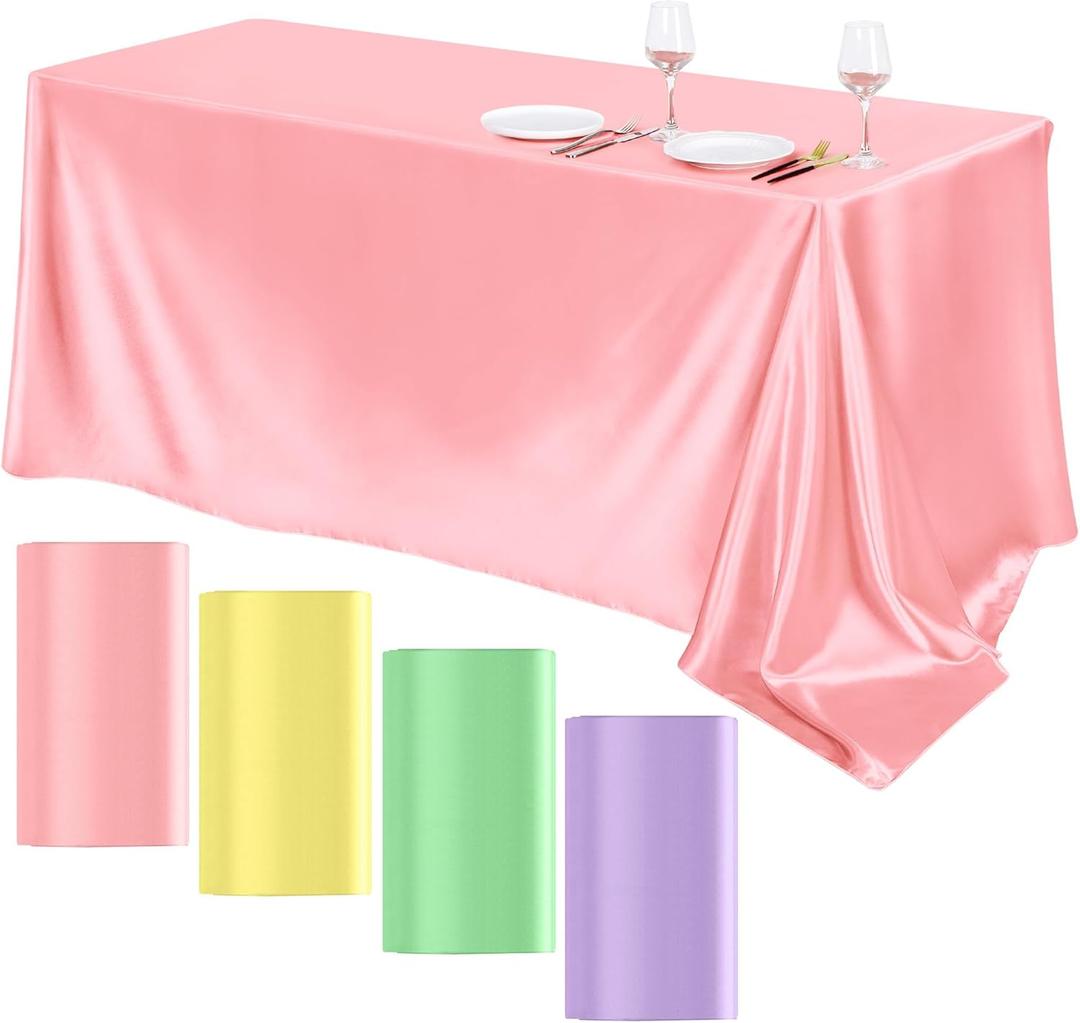 TURSTIN 4 Packs Pastel Rainbow Satin Tablecloth 102 x 58 Inch Overlay Satin Table Cover Rectangle Bright Silk Tablecloth Smooth Fabric Table Decoration for Wedding Banquet Party Events, Pastel Rainbow