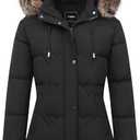 Women's Winter Coat Waterproof Long Insulated Parka with Detachable Hood (Black, XL)
