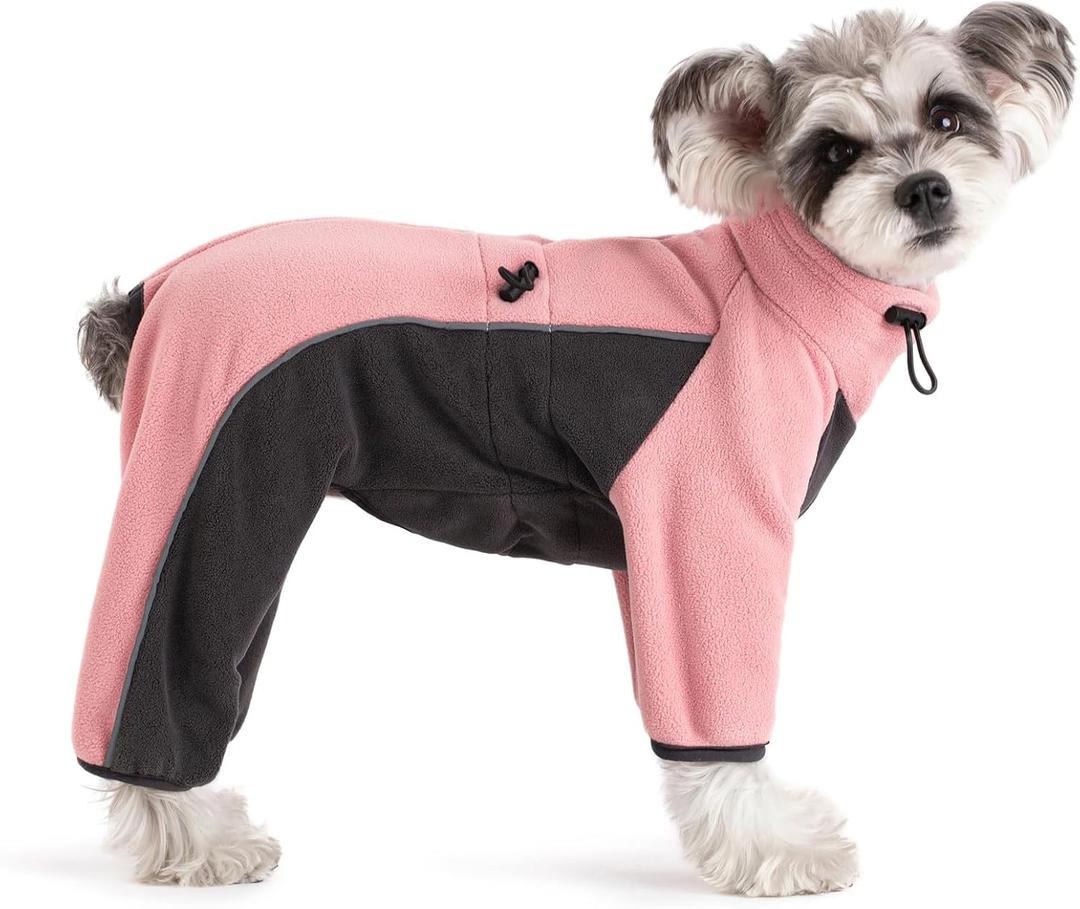 Fleece Dog Coat for Small Medium Dog,Pullover Pajamas Jumpsuit Bodysuit Puppy Coats with Legs, Pet Windproof Warm Cold Weather Jacket Full Body Vest Cozy Snowsuit Outfit Clothes (Pink, S)