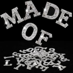 WILLBOND 37 Pieces Rhinestone Letter Stickers Large Glitter Alphabet Crystal Number Self Adhesive Bling Stickers Iron on Letters for Art Crafts Clothing DIY Decors(White,1.97 Inch)