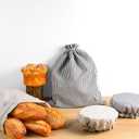 4 Pack Sourdough Bread Bags Linen Bread Bags for Homemade Bread Sourdough with Bowl Cover - Reusable Bread Storage Bags Sourdough Bread Bag & Beeswax Bread Bag with Bread Proofing Cover (Blue Stripe & Gray Stripe(2PCS))