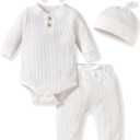 Aalizzwell Newborn Infant Baby Boys Girls Clothes Ribbed Long Sleeve Fall Winter Outfit White 0-3 Months Premature Gender Neutral Unisex