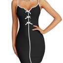 Vrtige Women's Colorblock V Neck Sleeveless Nightgown Ruffle Bodycon Mini Nightdress Black X-Large