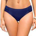 Zmart Women Low Rise Bikini Bottoms - Full Coverage Ruched Bathing Suit Swim Bottom Swimsuits Swimwear M