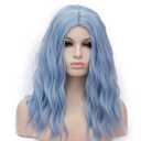 BUFASHION 18" Long Wavy Curly Light Blue Synthetic Wig for Women Girls Cosplay Wig Halloween Costume Wig with Wig Cap (Light Blue)