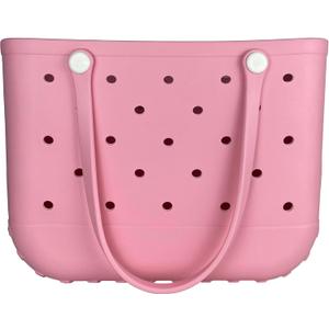 Rubber Beach Bag Waterproof Washable Tip-Proof Durable Tote Bag for Beach Pool Sports Modern Versatile Rubber Tote (X-Large, Pink)