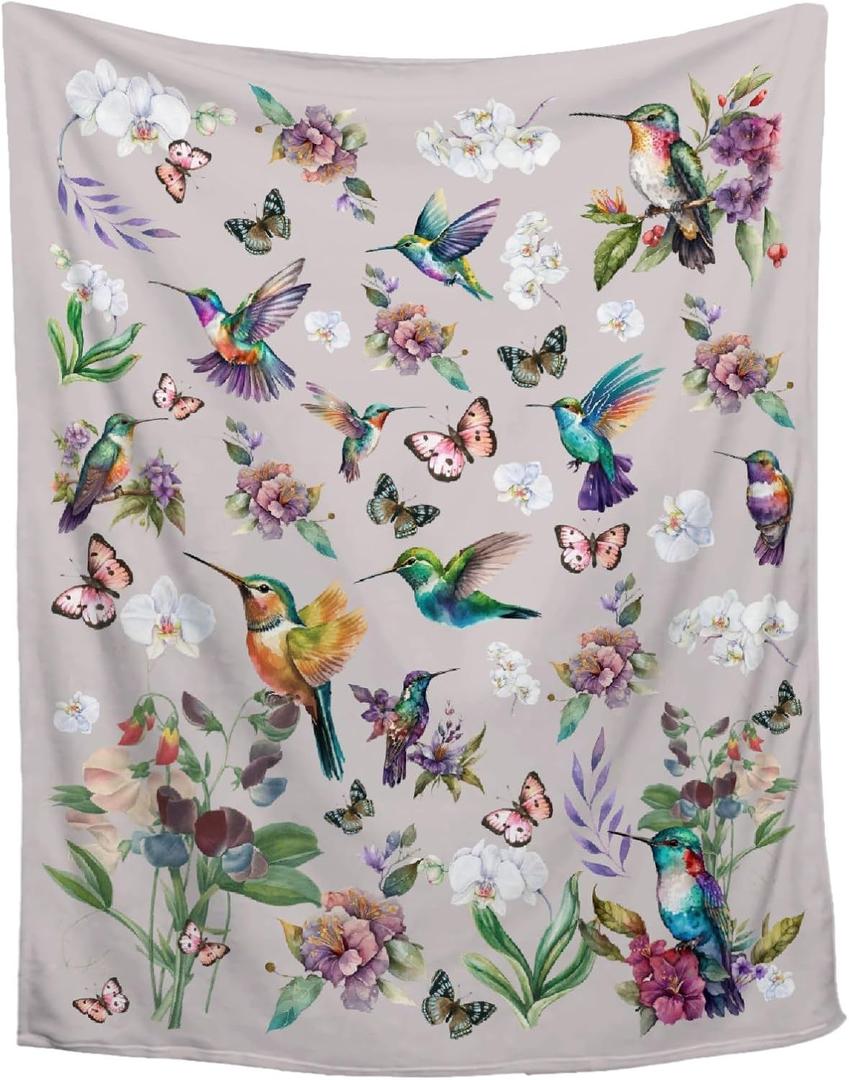 Hummingbird Throw Blanket Butterfly Hummingbirds Theme Blanket for Women Girls Hummingbird Gifts for Bird Lovers Bird Flower Blanket for Couch Bed Outdoor 40"x50"for Kids/Child