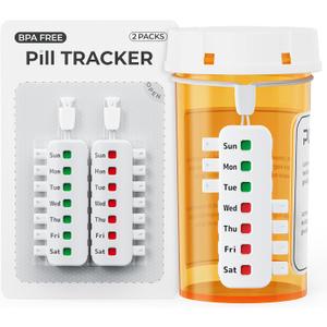 PULIV Compact Pill Reminder, Reusable Pill Tracker Fits Most Bottles, Reusable Medication Tracker Without Repeated Filling, Anti-Slide Medication Reminder for Vitamin, Pet Meds, Pack of 2, White