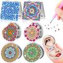 Thyle 6 Pcs Painting Compact Mirror DIY Painting Pocket Portable Folding Purse Mirror with Magnification Diamond Art Kits for Women Gifts