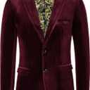 PJ PAUL JONES Mens Velvet Blazer Jacket Two Button Sport Coat Solid Suit Jackets for Dinner Prom Wedding, 3XL