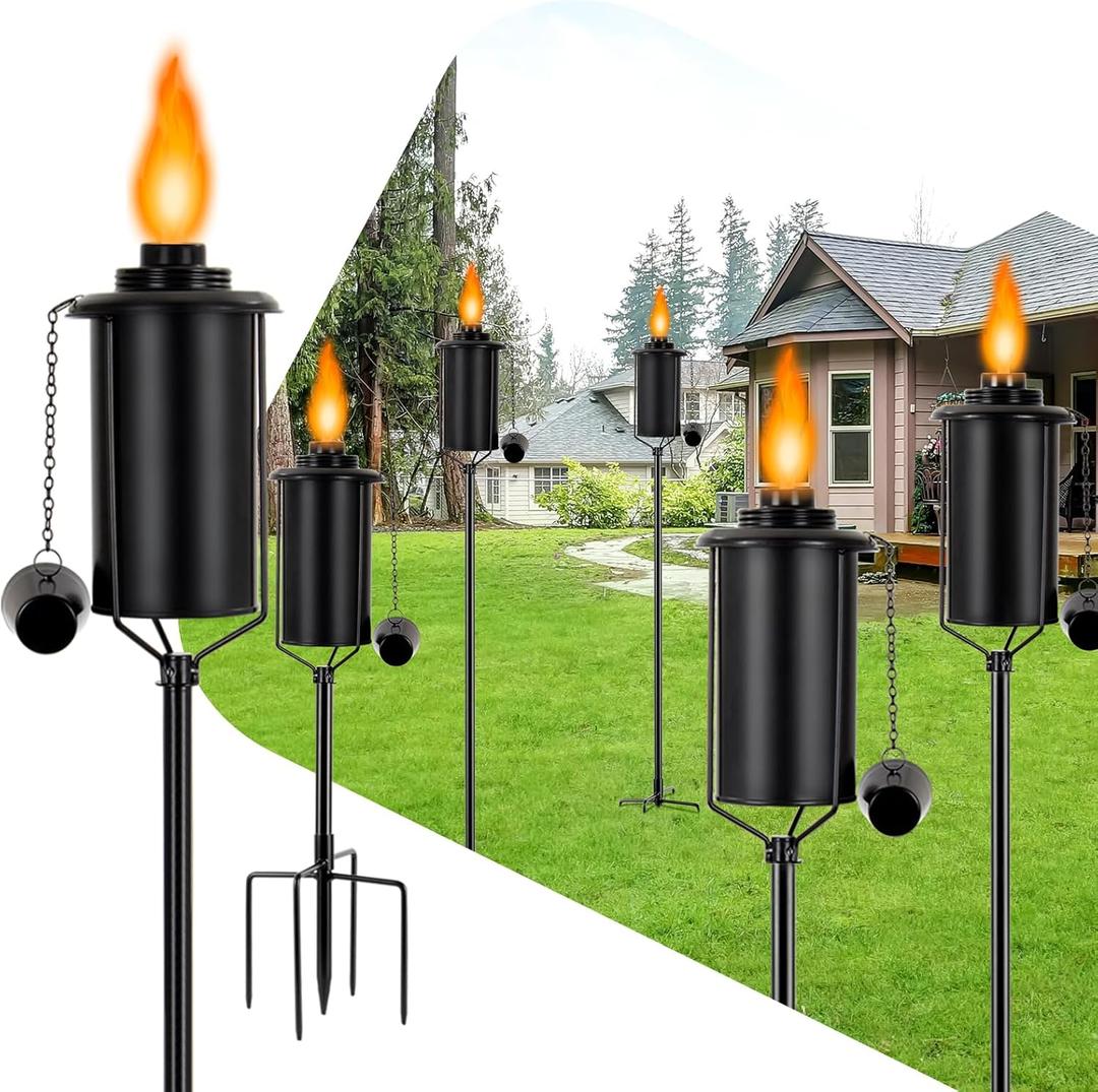 Garden Torches for Outside 6 Pack, 16 oz Metal Citronella Torches Outdoor with 4-Prong Grounded Stake, Upgraded 62 Inch Outdoor Torches for Yard Garden Dcor,Party Patio Pathway