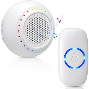 Wireless Doorbell, PHYSEN Classroom Doorbell Door Bells Ringer Chimes Wireless, 1000ft Range, 48 Ringtones, 4 Volume Levels, Colorful LED Flash, Waterproof Door Bell Kits for Home Classroom Kids Room (1 Button+1 Receiver, A-White (1 Button+1 Receiver)