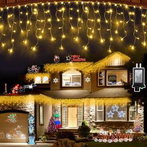 612 LED String lights Indoor Outdoor, 60ft Christmas Window Lights with 136 Drops 12 Modes, Dimmable Curtain Lights, Fairy Lights for Bedroom Holiday Wedding Party Home Xmas Decorations, Warm White