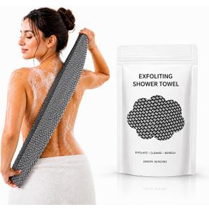 2 x Exfoliating Washcloth for Body, Long Exfoliating Shower Towel & Back Scrubber, Gentle Body Scrub Cloth for Daily Exfoliation, Quick Dry Open-Weave Shower Cloth, Black