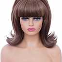 Rugelyss Short Brown Mixed Wig with Bang Retro Bouffant Beehive Wigs fits 80s Costume or Halloween Party