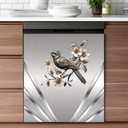 Brushed Silver Metal Texture Bird and Floral Wallpaper Kitchen Decor Dishwasher Magnet Sticker,Refrigerator Door Metallic Silver for The Front Cover Skin Metal Grey Decal 23x17 inch