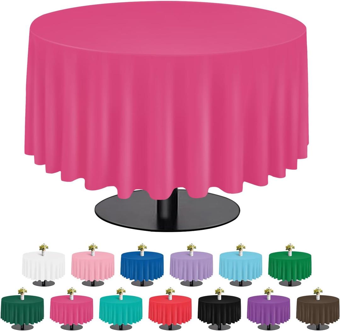 tujol Hot Pink 6 Pack Plastic Table Cloth 84", Disposable Round Tablecloth Table Cover, Plastic Tablecloths for Parties