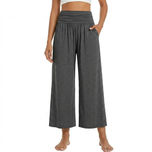Huukeay Wide Leg Capri Pants for Women Summer Gaucho Pants Cropped Palazzo High Waist Lounge Yoga Trouser with Pockets (Gray)