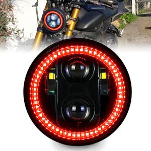 5 3/4 5.75 Inch Red LED Headlight for Motorcycle with EMC Compatible with Iron 883 Dyna Street Bob Super Wide Glide Low Rider Night Rod Train Softail Deuce Custom Sportster