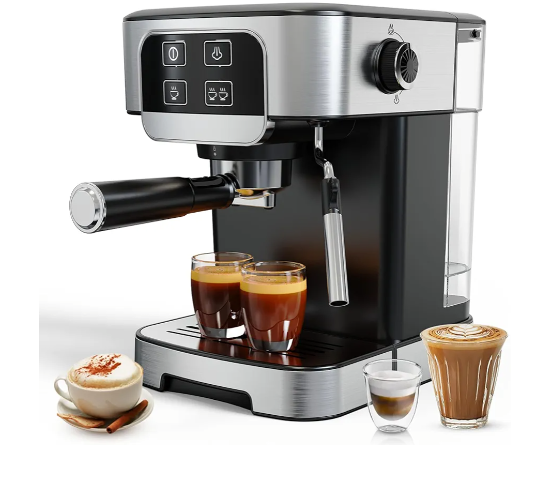 TEM612 Espresso Machine 20 Bar with Steam Milk Frother, Stainless Steel Coffee Machine with Removable Water Tank for Cappuccino,Latte, Compact Stainless Steel Coffee maker for home