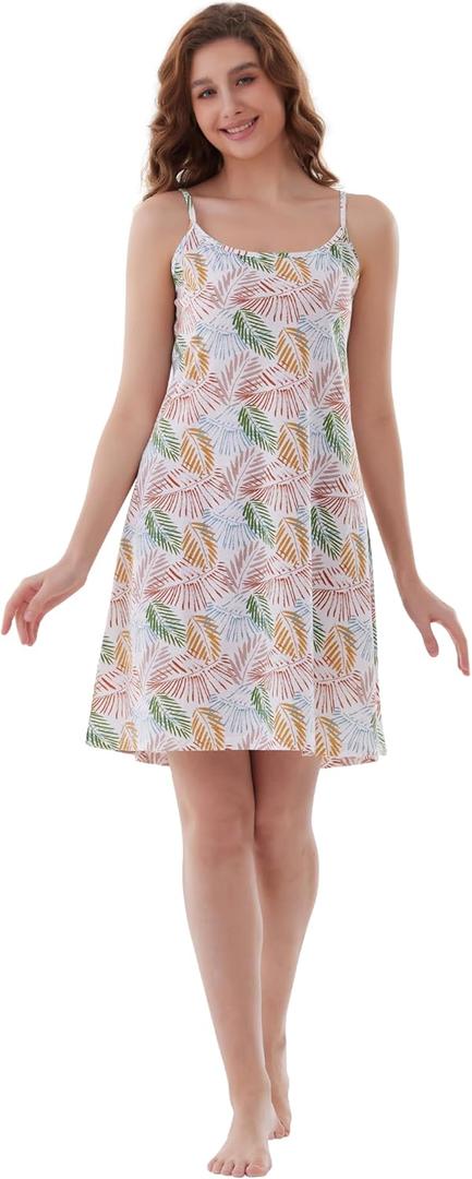 Nightgowns for Women, Women's Sleepwear Lightweight Cotton Nightdress, Crew Neck Sleepshirt Sleeveless Loose Fit (XL)