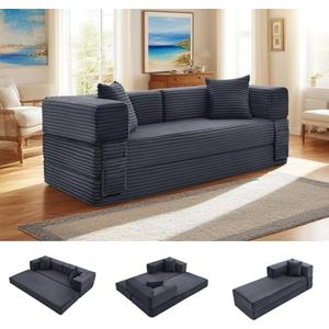 GJQ Convertible FoldIing Sofa Bed,5-in-1 Futon Queen Sleeper Sofa with Removable Armrests, Modular Futon Couch with Pull Out Bed,Boneless Couch for Living Room,Compression Sofa in Box,Grey