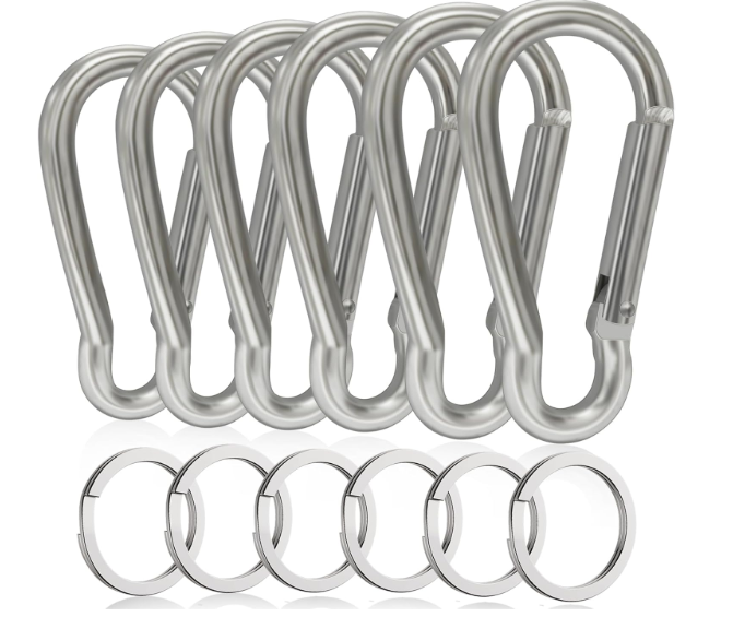 6PCS Carabiners, LDJZON Aluminum Carabiner Clip Spring Snap Hook with 6PCS Keyrings Keychain Hook for Keys, Backbag, Camping Lamp,Water Bottle (3 inch) Silver