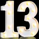 Treela 8.7'' Birthday Decorative LED Light up Numbers, Glitter Marquee Number Sign for Night Birthday Party Decorations Anniversary Bar LED Sign Backdrop Wall Table Centerpieces(13th,White)