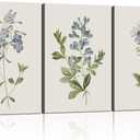3 Pcs Framed Blue Botanical Canvas Wall Art Vintage Floral Plant Print Posters Rustic Farmhouse Minimalist Flower Decor for Living Room Bedroom 16x24 inch Ready to Hang
