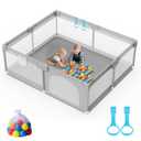 79 x 71 Playpen for Babies and Toddlers - Safe Baby Fence with 50 PCS Ocean Balls and 2 Pull Handles for Indoor - Large Baby Playpen for Activity Center - Play Yard with Non-Slip Suction Cups